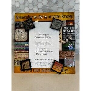 MAGNETIC FAMILY MESSAGE BOARD, PHOTO FRAME, RECIPE CARD HOLDER 4 MAGNETS NEW
